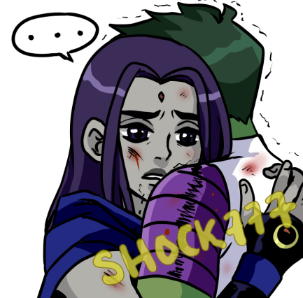 shock777's tweet photo. Remember when I said I had a need for BB in pain? yeah I drew this months ago but still relevant #angst #bbrae #raebb #beastboy #raven #dccomics #myart https://t.co/XeB40berlW