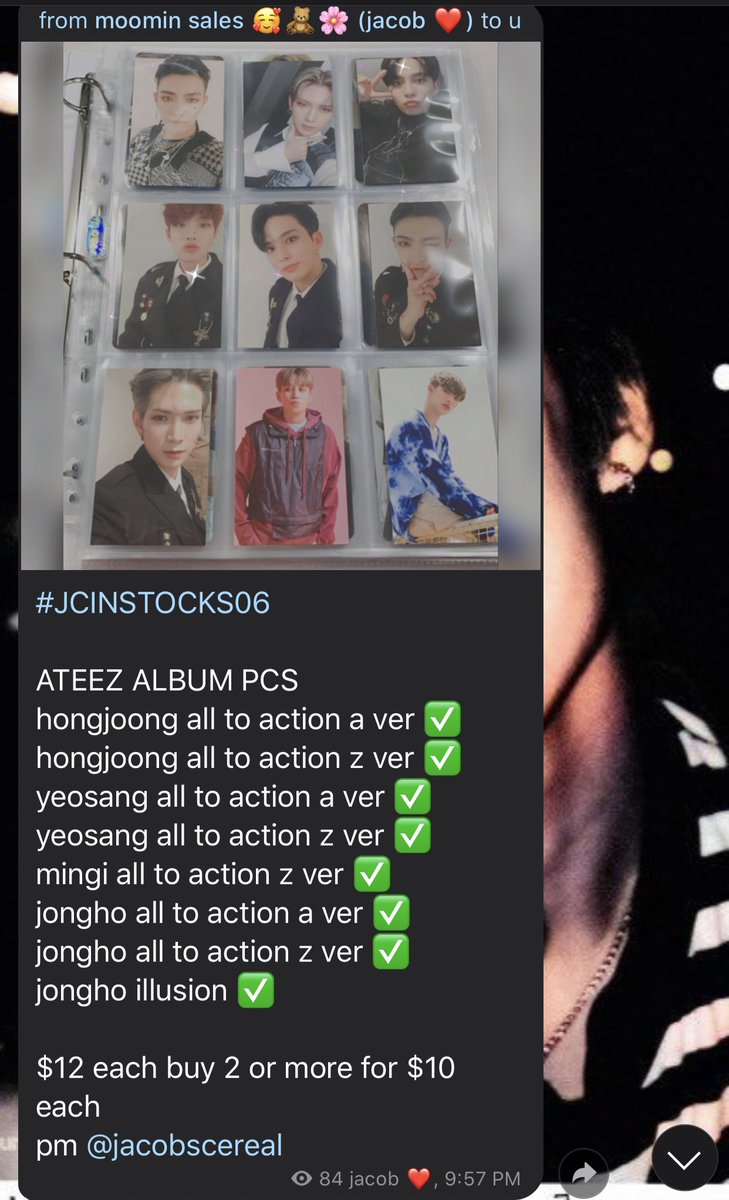wookiebearr's tweet image. [HELP RT]

hello im selling my ateez pcs pls do buy from me 💔💔 will give discounts okay 😭😭😭😭dm me or can just pm the tele user stated in the picture #ATEEZ #WTS #INSTOCKS