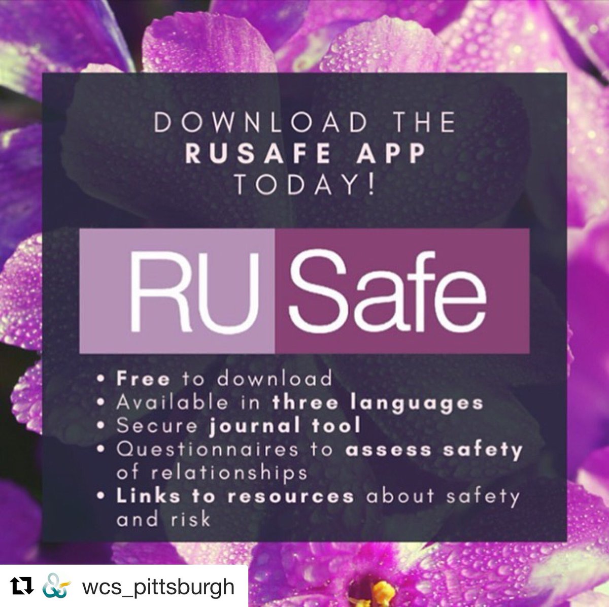 Thanks <a href="/wcspittsburgh/">Women's Center of Greater Pittsburgh</a> for spreading the word about <a href="/RUSafeApp/">RUSafe</a>. Learn more at rusafe.net