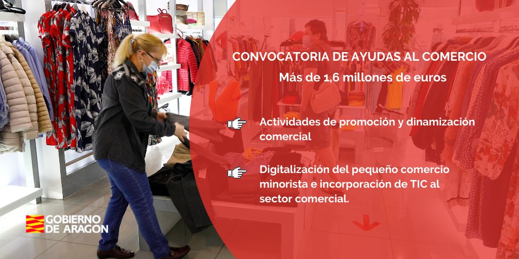 GobAragon's tweet image. 🛍️ El @GobAragon destina más de 1,6 millones de euros en ayudas a la promoción, dinamización y #digitalización comercial. 

📆 El plazo de presentación de solicitudes finaliza el 14 de julio.

Infórmate 👉 tinyurl.com/ydz2rd6h y en el @BOAdeldia.

#Comercio #Economía #COVID19