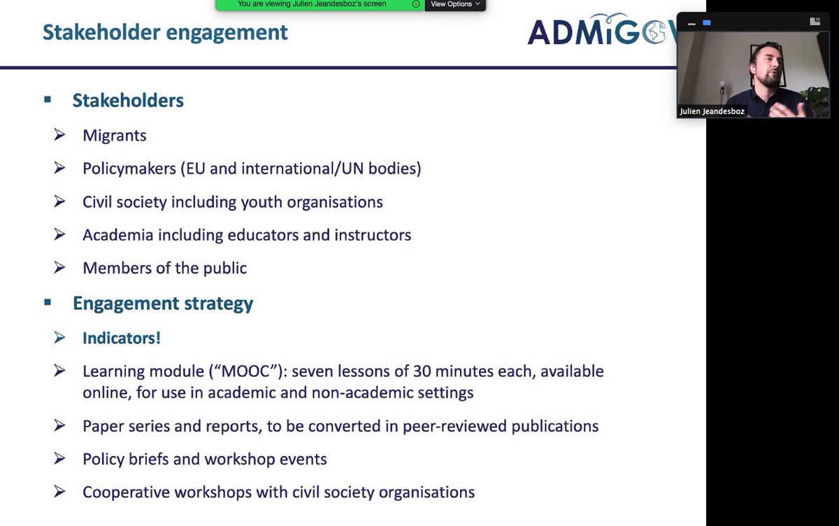 #Admigov researcher @jjeandesboz is presenting at the #ZoomingInOnMigrationAsylum webinar along with other @EU_H2020 projects @TRAFIG_EU @MAGYC_H2020 and #Mignex