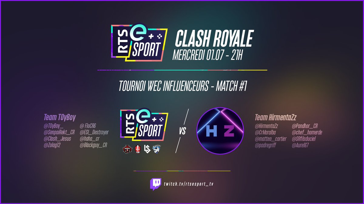 T0yBoy_'s tweet photo. 🏆 @WCCFrance Tournoi Influenceurs @ClashRoyale

Premier match demain !

👕 Team @RtsEsport composée de joueurs 🇨🇭 @EGSwiss, @ESR_eSport, @lausanneesports et @mYinsanityCH

⚔️ @RtsEsport 🆚 @HirmentaZz 
🗓️ 01/07 à 22h
📺 https://t.co/KV80eiLvEr

Je compte sur vous !!! 👊🔥 https://t.co/mpstaTSyUt
