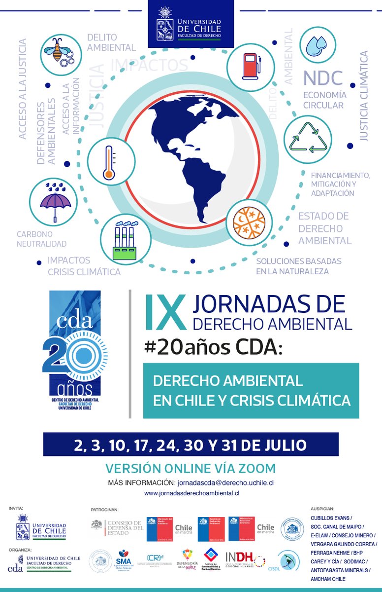 cdauchile's tweet photo. #FelizMartes ¡Quedan sólo 2 días y 9 hrs. para el inicio de las #IXJornadasDeDerechoAmbiental @UChile: #DerechoAmbiental en Chile y #CrisisClimática! Recuerda inscribirte y revisar el programa en https://t.co/XJziuVQ08x ¡100% gratis! | #20AñosCDA #UChile178 #ObservatorioLCC https://t.co/BUSLU8lnum
