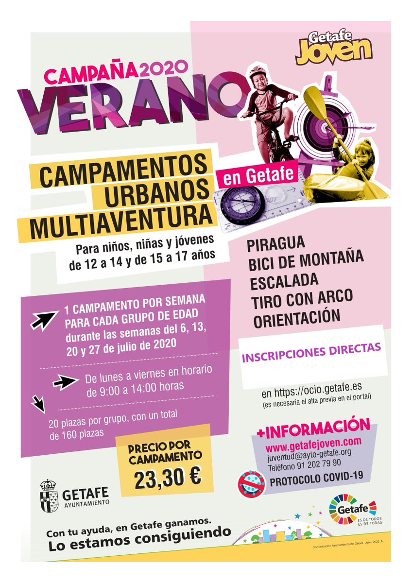 getafejoven's tweet photo. Atención!! últimas plazas en campamentos urbanos #Getafe2020. Consulta las plazas disponible e inscríbete directamente en https://t.co/fYPu9pE2yM
Mas información en el 91 2020 79 90
#CampamentosUrbanos #Verano2020 #JuventudGetafe @aytogetafe https://t.co/z7xhF9xtSq
