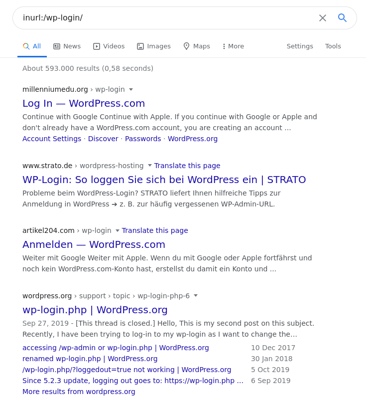 10. "inurl:" and "allurl:" to search in URL string only. Use case: Find sites using a particular script by URL patterns. Really often used by black hats to find sites vulnerable for certain exploits. E.g. sites using  @WordPress 'inurl:/wp-login/'