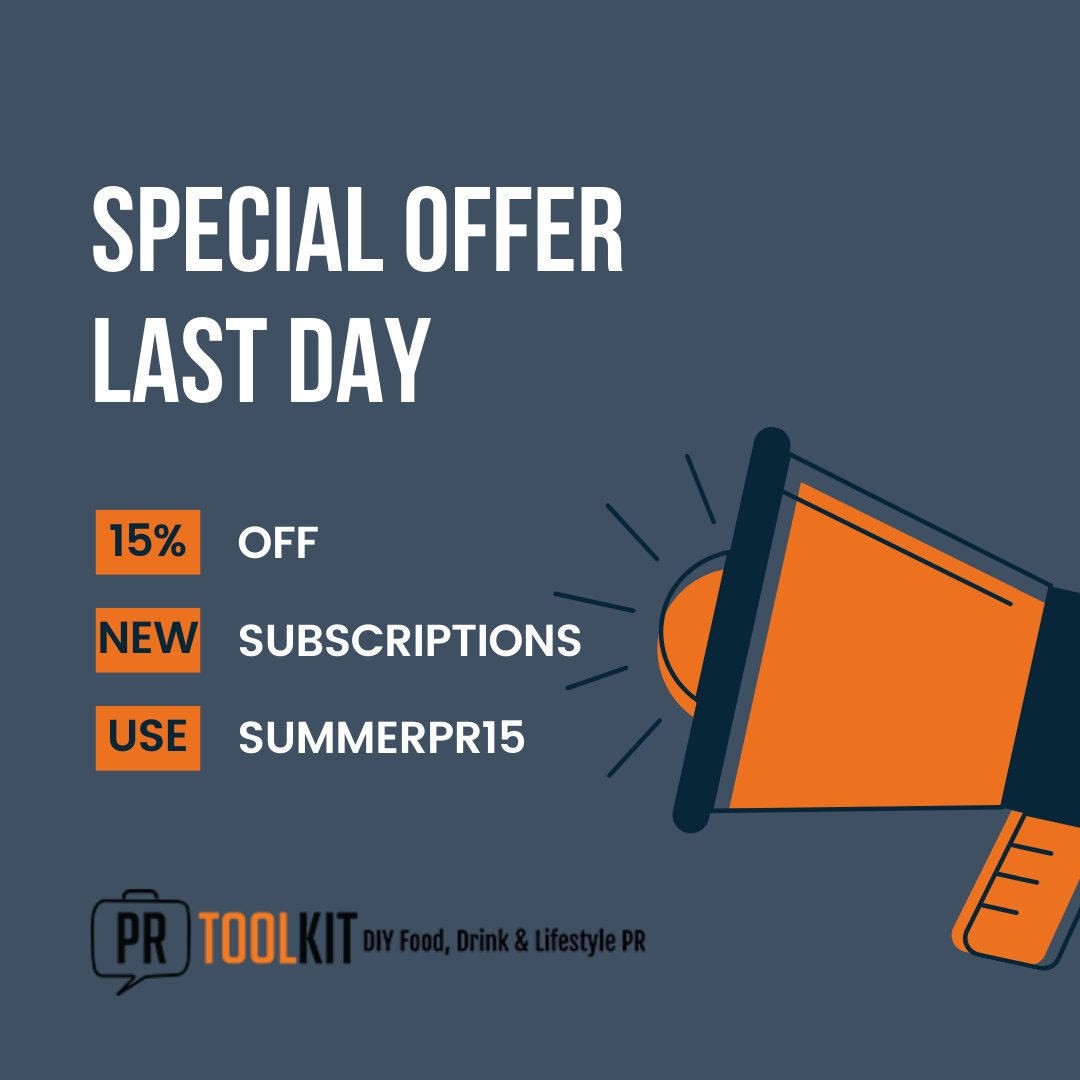 PR_Toolkit_UK's tweet photo. SUBSCRIBE NOW AND SAVE 15%. Last day to take advantage of the offer. 

https://t.co/CWqE239EvI https://t.co/mZ792CDlUW