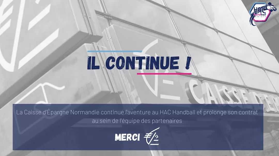 HacHandball's tweet photo. Notre partenaire officiel @CE_Normandie renouvelle son partenariat pour une 4ème saison sous les couleurs ciels et marines 

Toute l’équipe est fière de pouvoir compter sur les membres de la Caisse d’Épargne Normandie pour cette saison 2020/2021 💪

#NousSommesLeHavre
#Merci https://t.co/sOTJLzhn6K