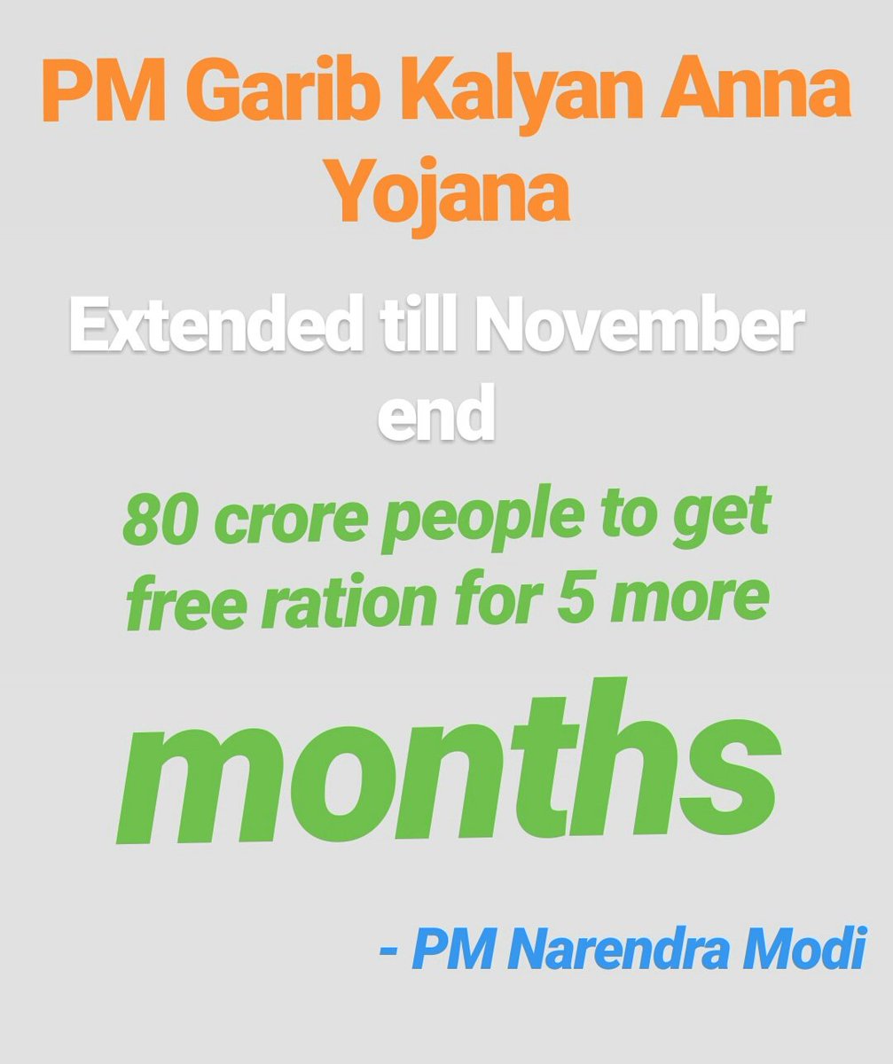 9Nimisha's tweet photo. PM Narendra Modi address the nation and announced the extension of PM Garib Kalyan Anna Yojana till November end. https://t.co/gExOs8pCx0