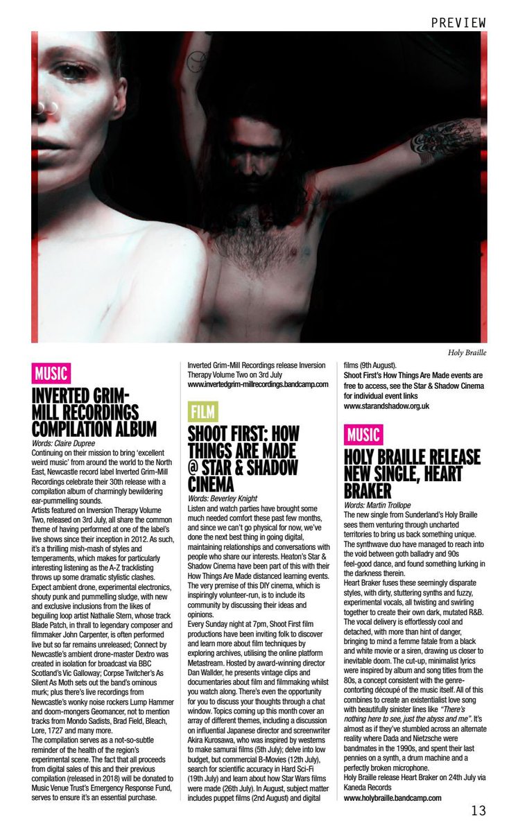 KanedaRecords's tweet photo. We're very excited to announce we'll be releasing the new Holy Braille single 'Heart Braker' on the 24th July! There's a sneaky peak at what to expect in this month's @narc_magazine 

#electronicmusic #darkwave #darkwavemusic #witchhouse  #dark #experimentalmusic https://t.co/qKYFGMCaGH