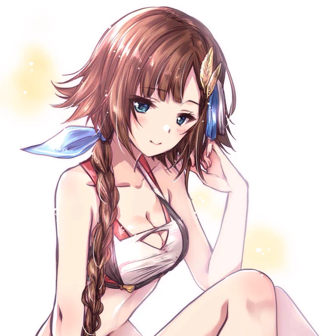#グラブル レオ姉推しの団員さんがリミレオナ引けなかったと団チャで言っててoh……私にできるのは…絵を描くことだけだった……。というわけで水着レオ姉。 