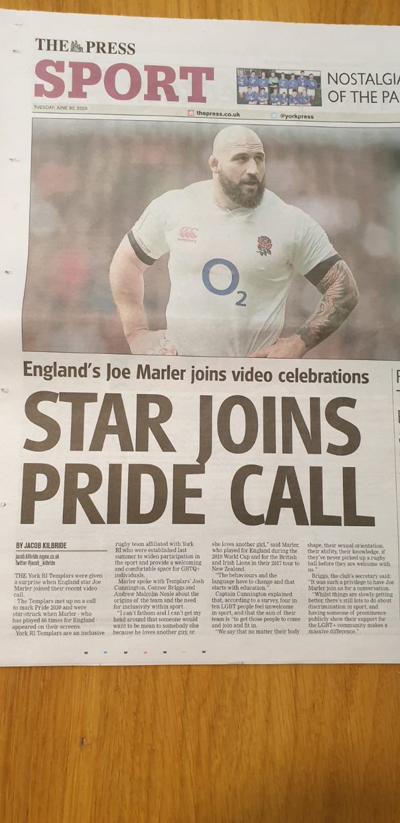 York R I Templars (@yorkritemplars) on Twitter photo We are absolutely shocked that we’ve made the back page of <a href="/yorkpress/">The Press</a> with our pride call with <a href="/JoeMarler/">Joe Marler</a> and <a href="/EnglandRugby/">England Rugby</a>. Thank you so much <a href="/jacob_kilbride/">Jacob Kilbride</a> for running the article! We are absolutely shocked that we’ve made the back page of <a href="/yorkpress/">The Press</a> with our pride call with <a href="/JoeMarler/">Joe Marler</a> and <a href="/EnglandRugby/">England Rugby</a>. Thank you so much <a href="/jacob_kilbride/">Jacob Kilbride</a> for running the article!