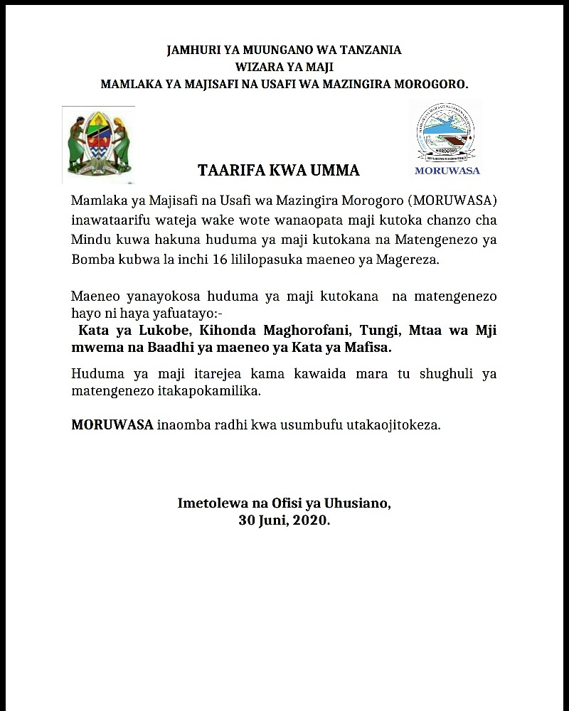 Mamlaka ya Maji Morogoro (@moruwasa1) on Twitter photo 