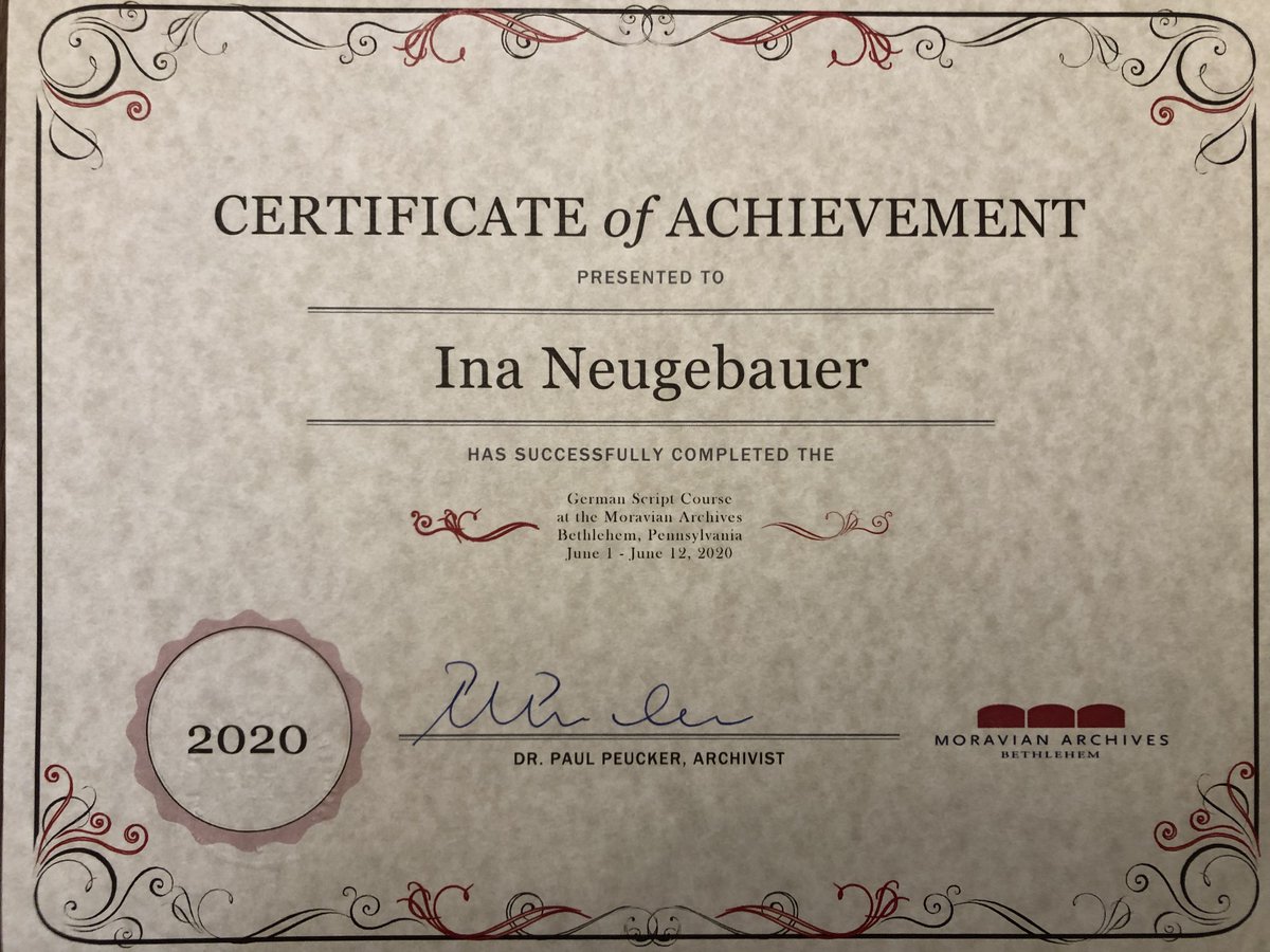 DscvrdBranches's tweet photo. I am grateful I could take the #GermanScript Course at the #MoravianArchive, despite the pandemic. I got a chance to sharpen my skills and pick up a few new ones along the way. This course helped me get to the next level of transcribing #German records.
#kurrent  #sütterling https://t.co/cVZJ2ZUVr9