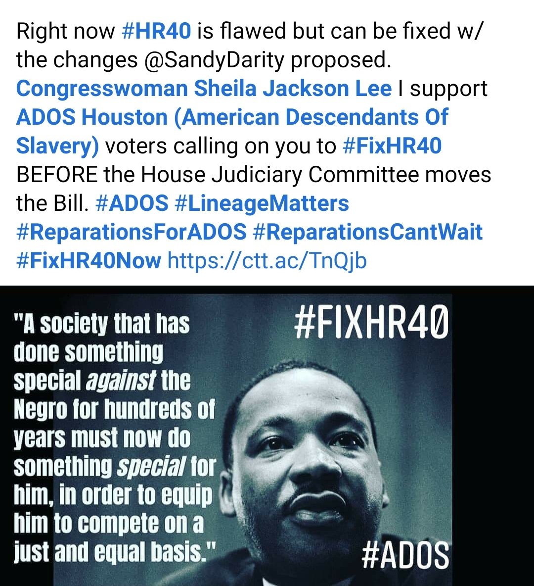 JEvansADOS's tweet photo. PLEASE FIX HR40 @JacksonLeeTX18 @RepAlGreenTX @RepAlGreen @SenRoyceWest #ADOS #ADOSDALLAS https://t.co/kCSoxTqnMd
