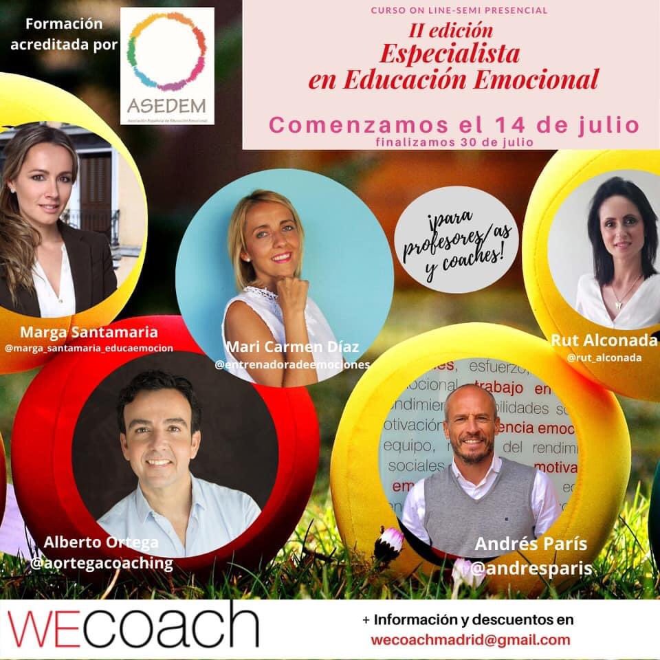 Tenemos el gusto de presentar la II edición del curso de especialista en Educación emocional. 
Formación acreditada por ASEDEM (Asociación Española de Educación emocional)
Más info en wecoachmadrid@gmail.com
#educacionemocional 
#educacion 
#inteligenciaemocional