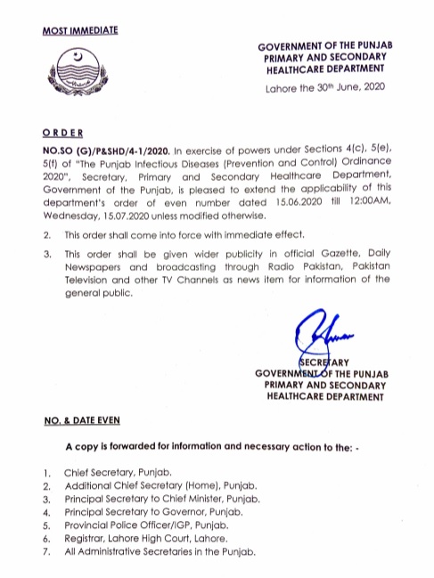 HealthPunjabGov's tweet photo. پنجاب میں لاک ڈاؤن کے حوالے سے توسیعی نوٹیفکیشن جاری
نوٹیفکیشن کا اطلاق فی الفور ہو گا، 15جولائی تک نافذ العمل رہے گا۔
#punjabcoronavirusupdate https://t.co/0YAgrEnDSf