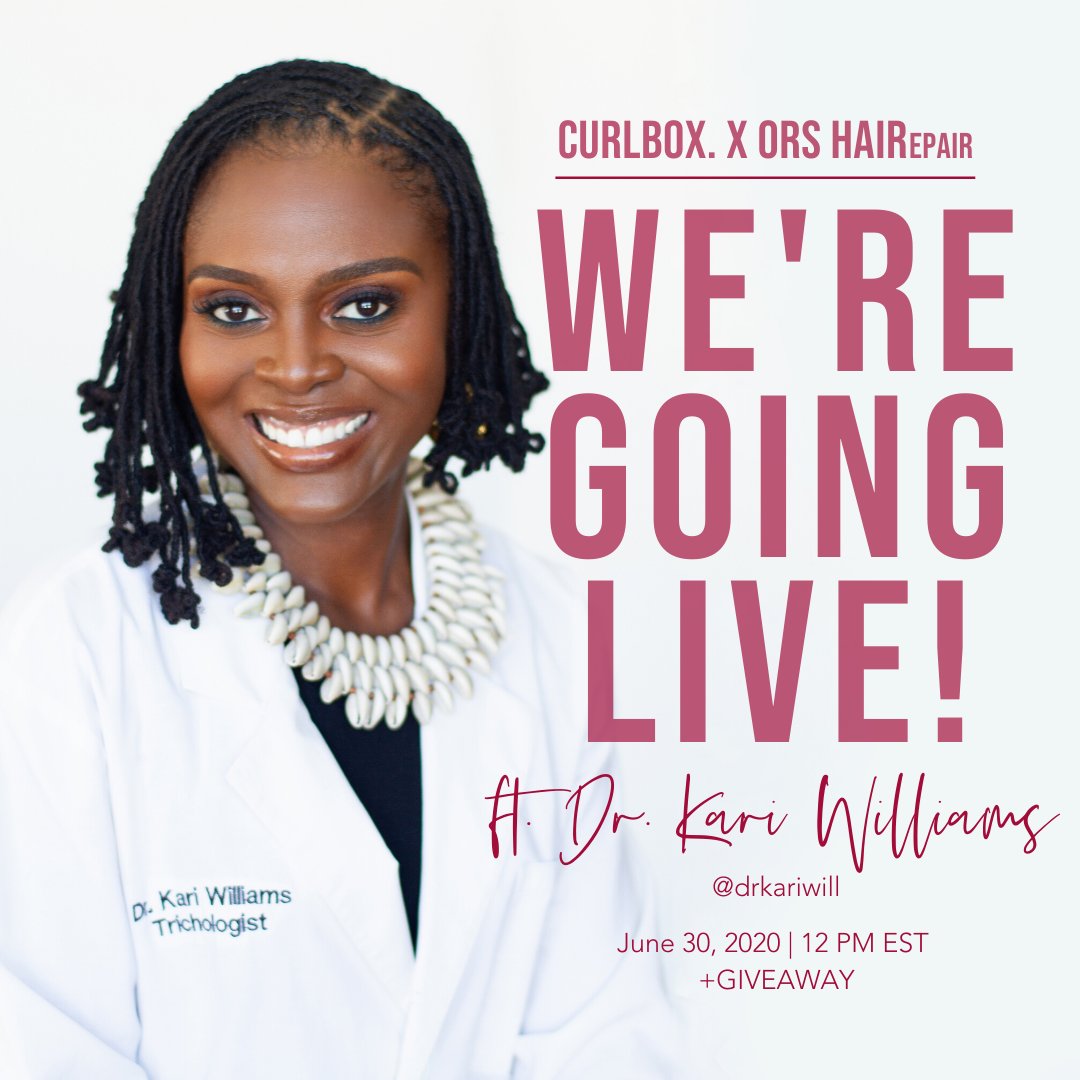 curlBOX's tweet photo. tune in TODAY! 🤗 we'll be chatting with trichologist, dr. kari williams (@drkariwill) and giving you ALL the deets on your #juneCURLBOX 🌹 featuring @orshaircare @orshairrepair. btw, there's a 🚨GIVEAWAY🚨! https://t.co/7YzSj4A0pO