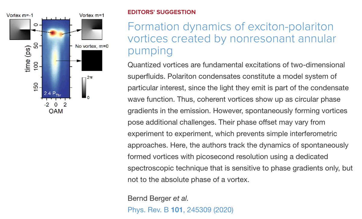 PhysRevB's tweet image. PRB Editors&apos; Suggestion: Formation #dynamics of #exciton-#polariton vortices created by nonresonant annular pumping

Bernd Berger et al.
Phys. Rev. B 101, 245309
#physics #EdSugg #condmat @APSPhysics

Article: go.aps.org/2YDF3Rd
