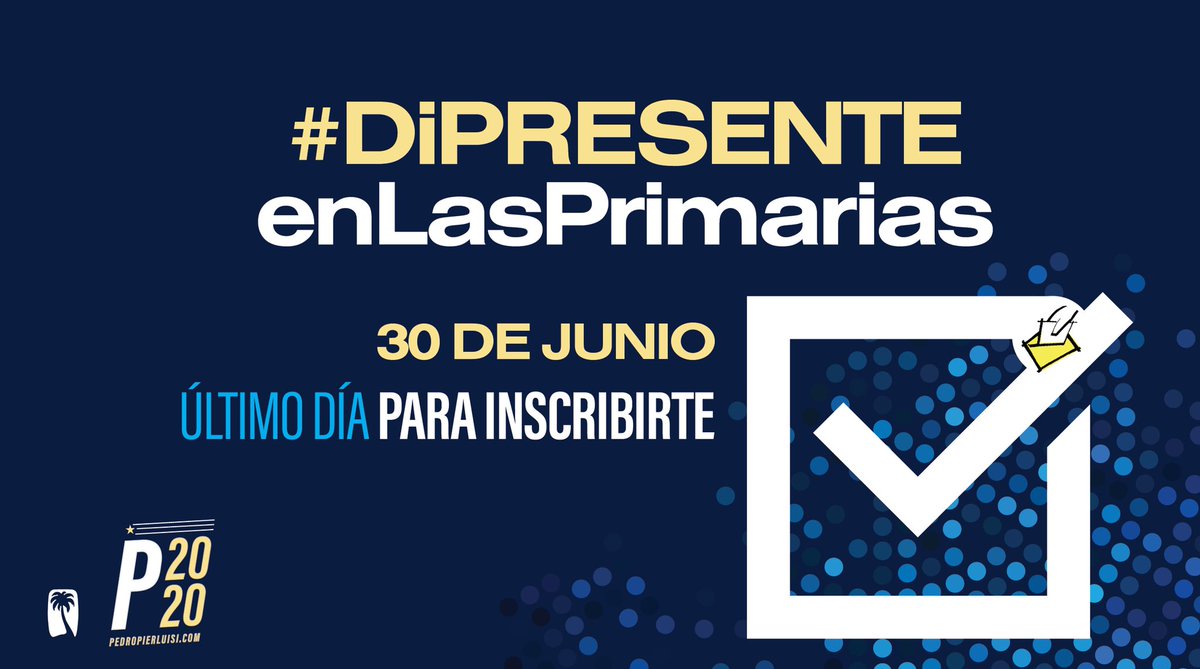 pedropierluisi's tweet photo. ¡No dejes que otros decidan por tí! Hoy es tu última oportunidad para inscribirte para votar en las primarias del 9 de agosto! Saca tu cita en tu JIP más cercana y regístrate. https://t.co/lwSiHIukup
