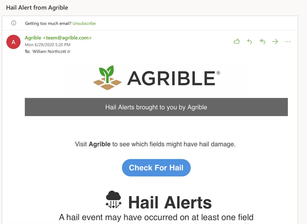 Spatialrain's tweet photo. Got my timely #Agrible hail alert right after this storm went through. Beans in the garden got dinged up a little. Glad I was just on the edge of that big purple blob. https://t.co/qGvEHtSfSI