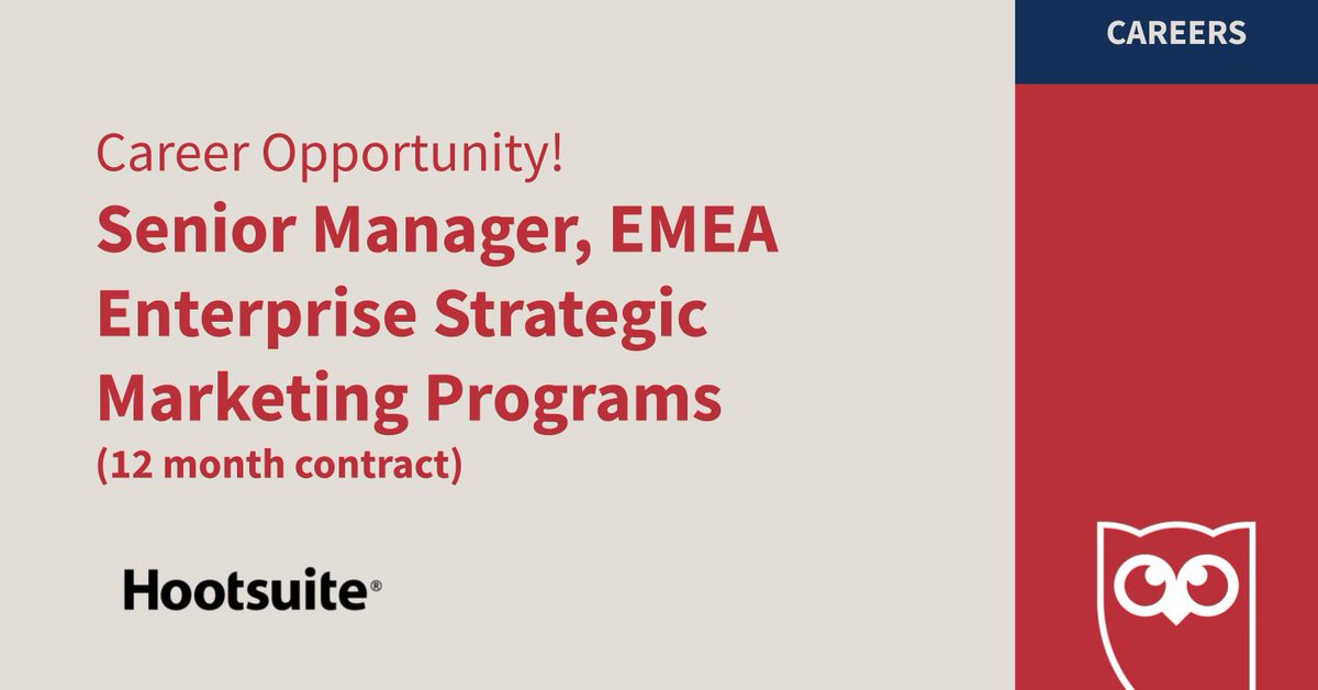 HootChiara's tweet photo. We’re looking for an experienced Senior Manager to join our EMEA Enterprise Strategic Marketing team based in London. If you have a love for social and the power of human connection, please get in touch! 🙌 https://t.co/74LSmajGqu https://t.co/eWtm6da9KQ