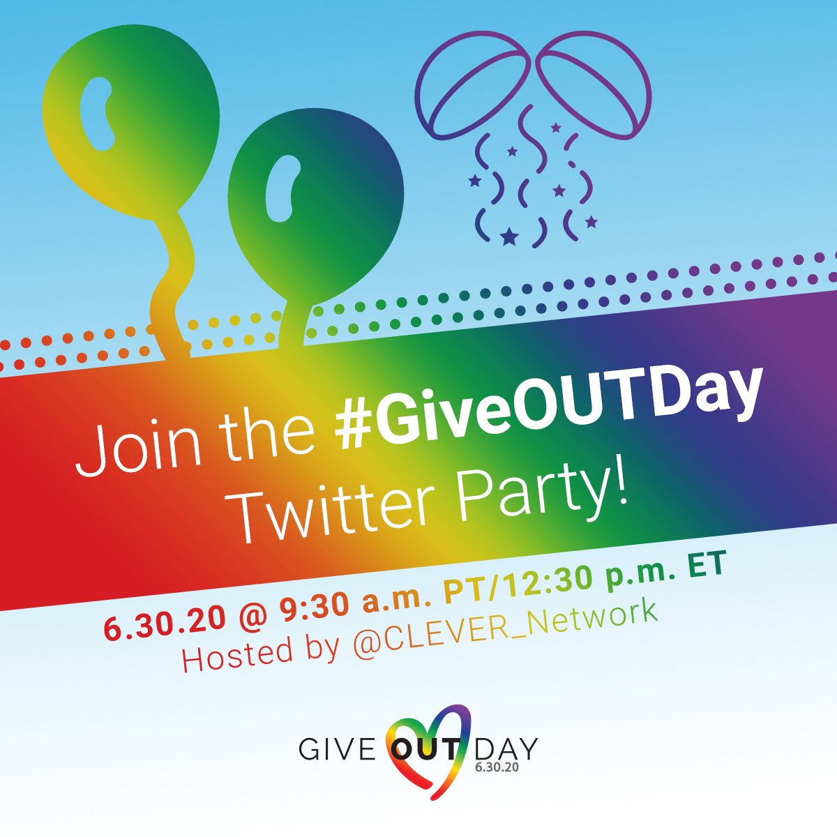 TODAY is #GiveOUTDay! Join us at 9:30am PT/12:30pm ET for the Give OUT Day Twitter Party. 🌈  RSVP for your chance to win prizes! → clvr.li/RSVPGiveOUT