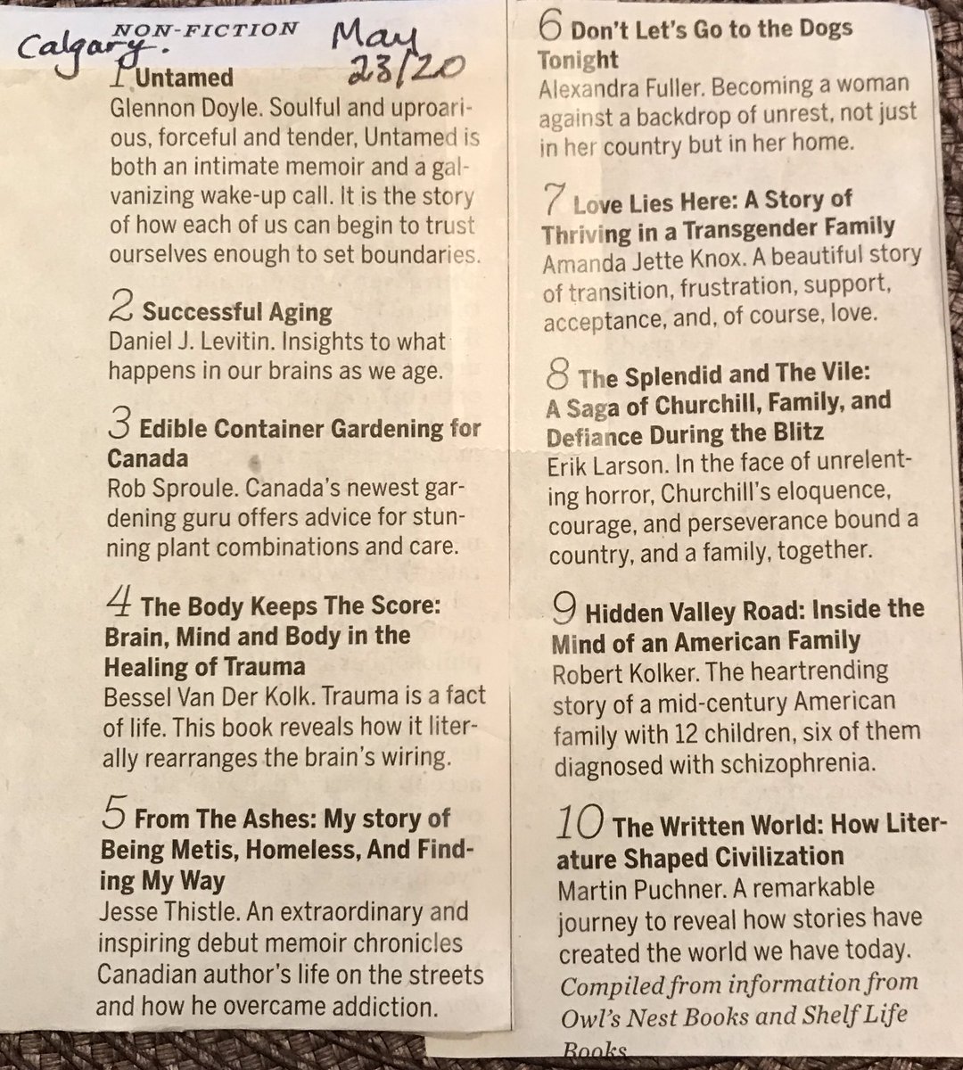 laurawershler's tweet image. Calgarians are keeping our independent booksellers busy with their topical non-fiction reading. See how the bestsellers evolved from May 23rd to June 27. Has the pandemic provided laser focus to important social justice issues? #readingandlearning @owlsnestbooks @shelflifeyyc