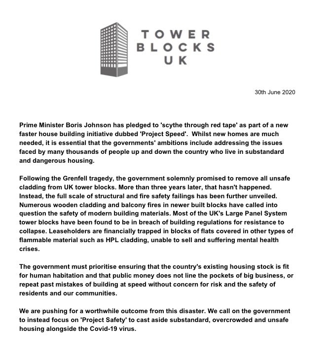 TowerBlocksUK's tweet image. #ProjectSpeed - The government has announced plans to cut even more red tape on housing despite the disasters that deregulation has already led to. We say they should instead be focusing on #ProjectSafety