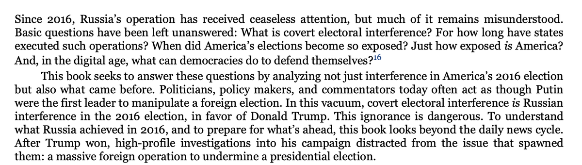 These paragraphs reflect what I was trying to convey in 2016: This election was in no way Russia's first rodeo - but it was their greatest intelligence success.Thus, a new level of the battle had been joined.