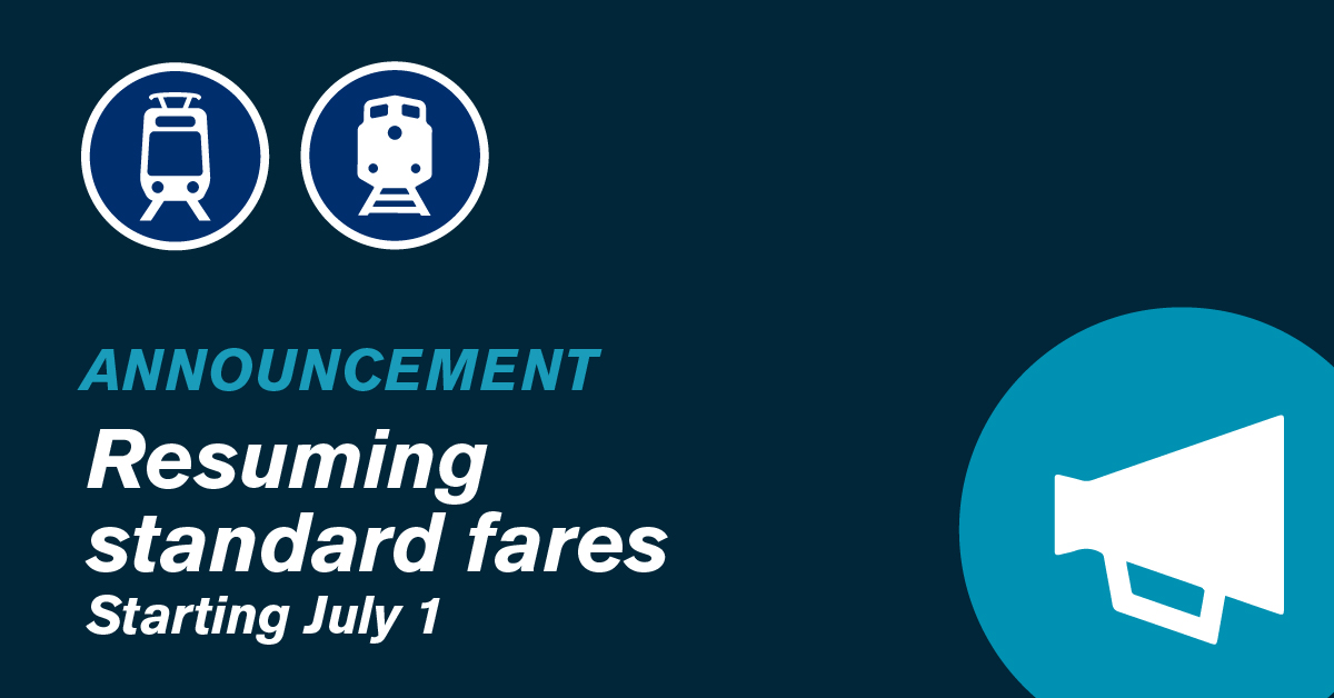As our region gets moving again, full fares will return to Link and Sounder on July 1. Today is the last day to get the June Recovery Fare. Get the details and info on other reduced fare options here: ow.ly/HzG850Am6dc