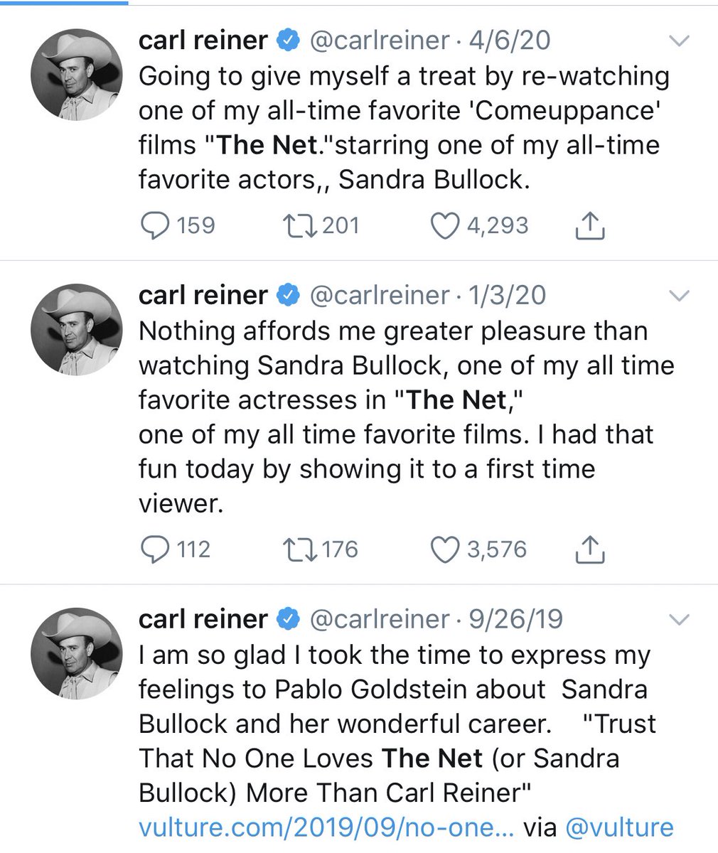 caitiedelaney's tweet photo. Never forget how much Carl Reiner loved The Net (1995) https://t.co/1Gu65n1s5B