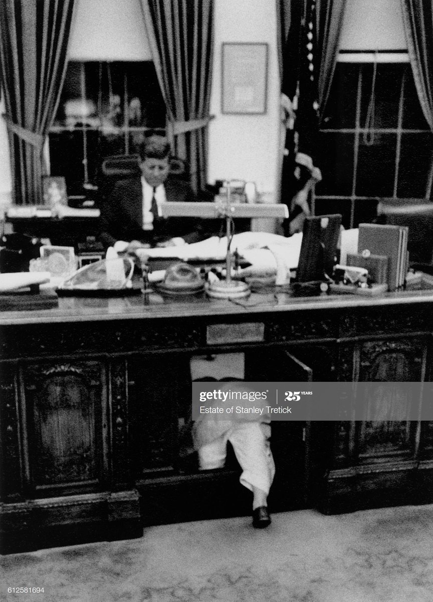 The Resolute desk was placed in the oval office for the 1st time in 1961, per the request of JFK. Jackie found the desk in the broadcasting room and moved it to the oval office during her White House restoration project. https://www.biography.com/news/jacqueline-kennedy-white-house-restoration