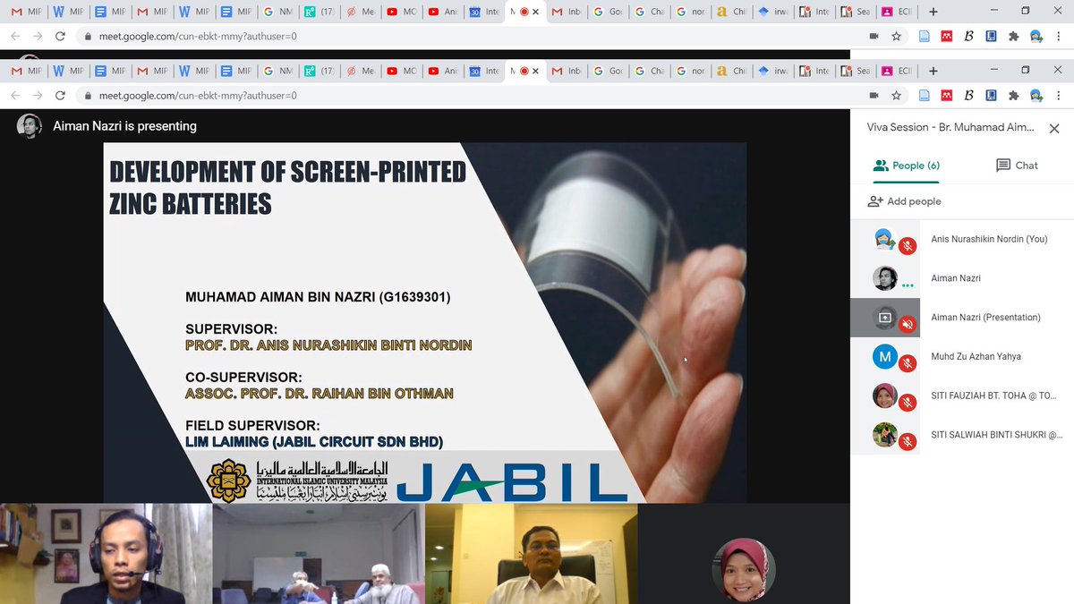 Anis_nurashikin's tweet photo. Another first, #online viva for my MSc student. Congratulations and well done Aiman Nazri! Almost 3 years of hard work paid off #screenprinting #printedbattery https://t.co/i7mmpdwWTE