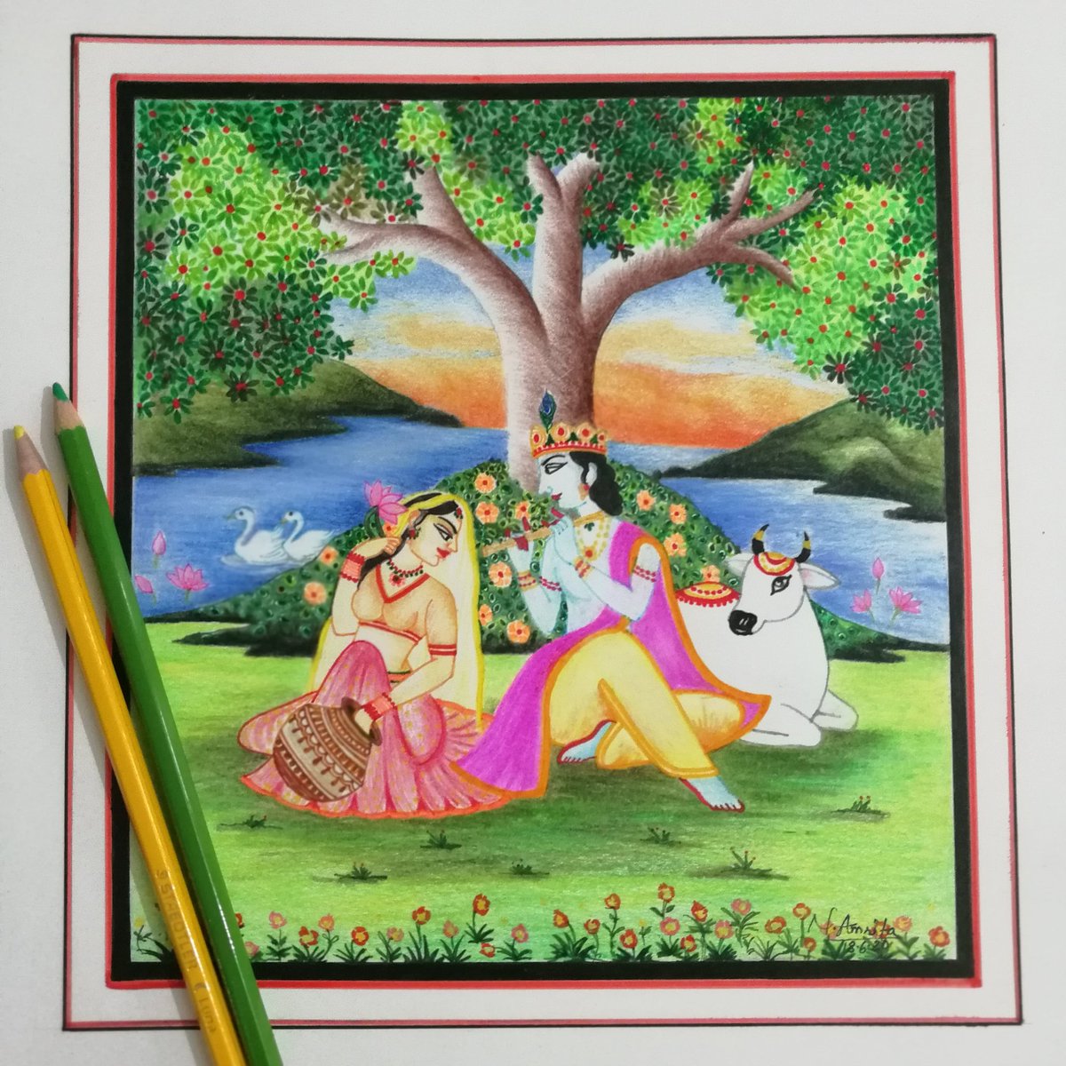 💞श्याम तेरी बंसी पुकारे राधा नाम💞
✨Shyam Teri Bansi Pukare Radha Naam✨
🌺🍃💖🌿🌼🌳💗
#RadhaKrishna #arts #artist #painting #drawing #pencildrawing #sketch  #pencilcolor #colorful #illustration #love #radhakrishna #nature #spring #deafartists #deafcommunity #artistsofindia