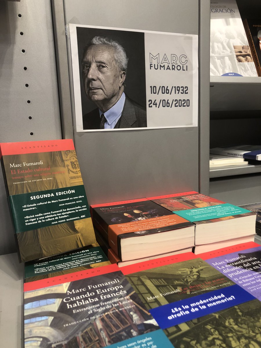 NebliTroa's tweet photo. Hoy hemos inaugurado nuestro rincón en memoria de Marc #Fumaroli. Fue un #Humanista con mayúsculas, y su perdida deja un vacío muy grande. Leerle siempre reconforta y ensancha fronteras. 📚
#books #Cultura #libros #TodoEmpiezaEnUnaLibrería https://t.co/iYK01sSUJB