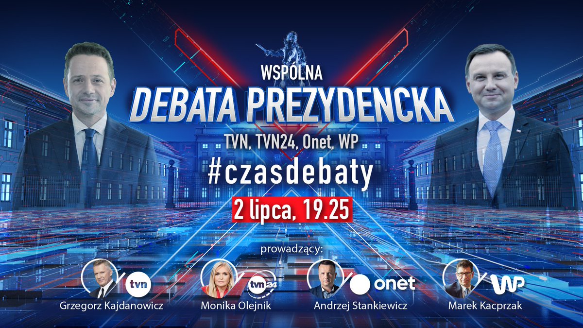 Pierwsza taka debata w historii! 2 lipca, 19:25
🔹dostępna wszędzie: w internecie, TV, mediach społecznościowych
🔹nowoczesna formuła
🔹może dotrzeć do 20 milionów osób
🔹pytania zadają nie tylko dziennikarze, możesz zadać je i Ty. Wyślij na kontakt24@tvn.pl, oznacz #czasdebaty