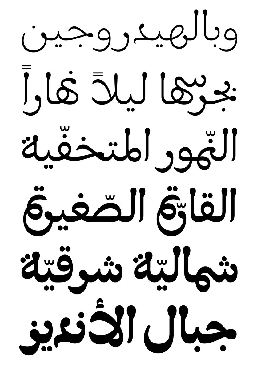Another brilliant maghribi typeface is  @TPTQArabic's Hudhud by  @emForMaha &  @KristyanSarkis which looks quite Andalusi in the thin weights but more like a fluid مجوهر style in thicker weights, with a definite Naskh influence https://tptq-arabic.com/fonts/hudhud/about2/5