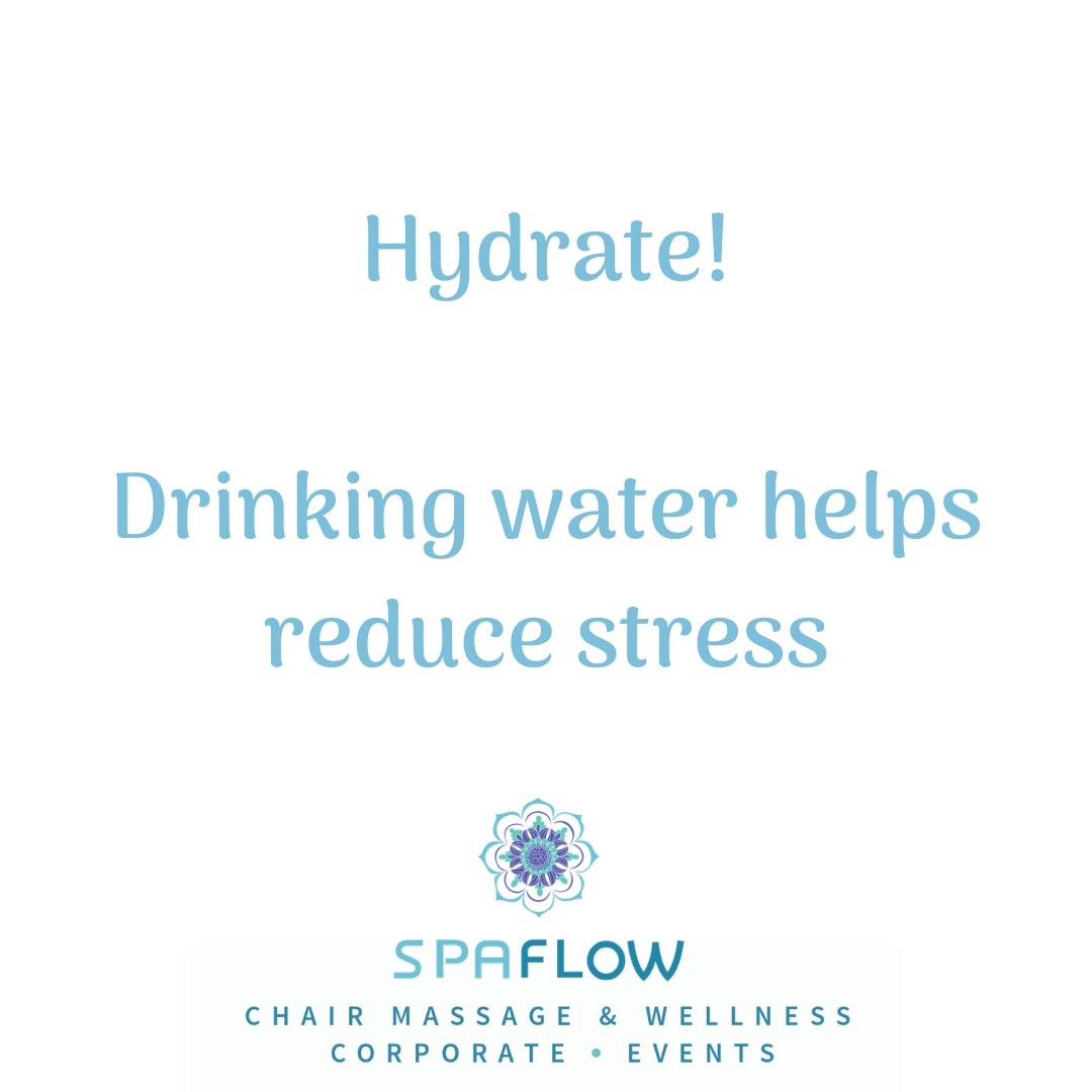 SpaFlow's tweet photo. Dehydration leads to higher cortisol levels...which equals higher stress levels. Hydrating regularly will keep those cortisol levels down and provide stress relief.  #SpaFlow #TipTuesday #Wellness #ChairMassage #CorporateMassage #VirtualWellness #Atlanta #DMV #WashingtonDC https://t.co/yavDMQTdt3