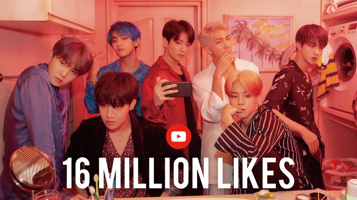 'Boy With Luv' (feat. Halsey) by @BTS_twt has become their first music video to hit over 16 million likes on YouTube!