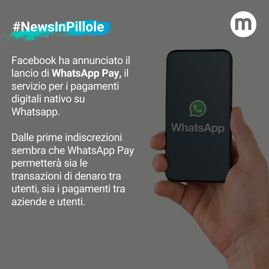 E' in arrivo #WhatsappPay! L'annuncio è stato dato da Mark Zuckerberg a gennaio e qualche giorno fa c'è stata la conferma di una prima release in Brasile. Non sappiamo ancora quando sarà disponibile in Italia... Vi teniamo aggiornati!
