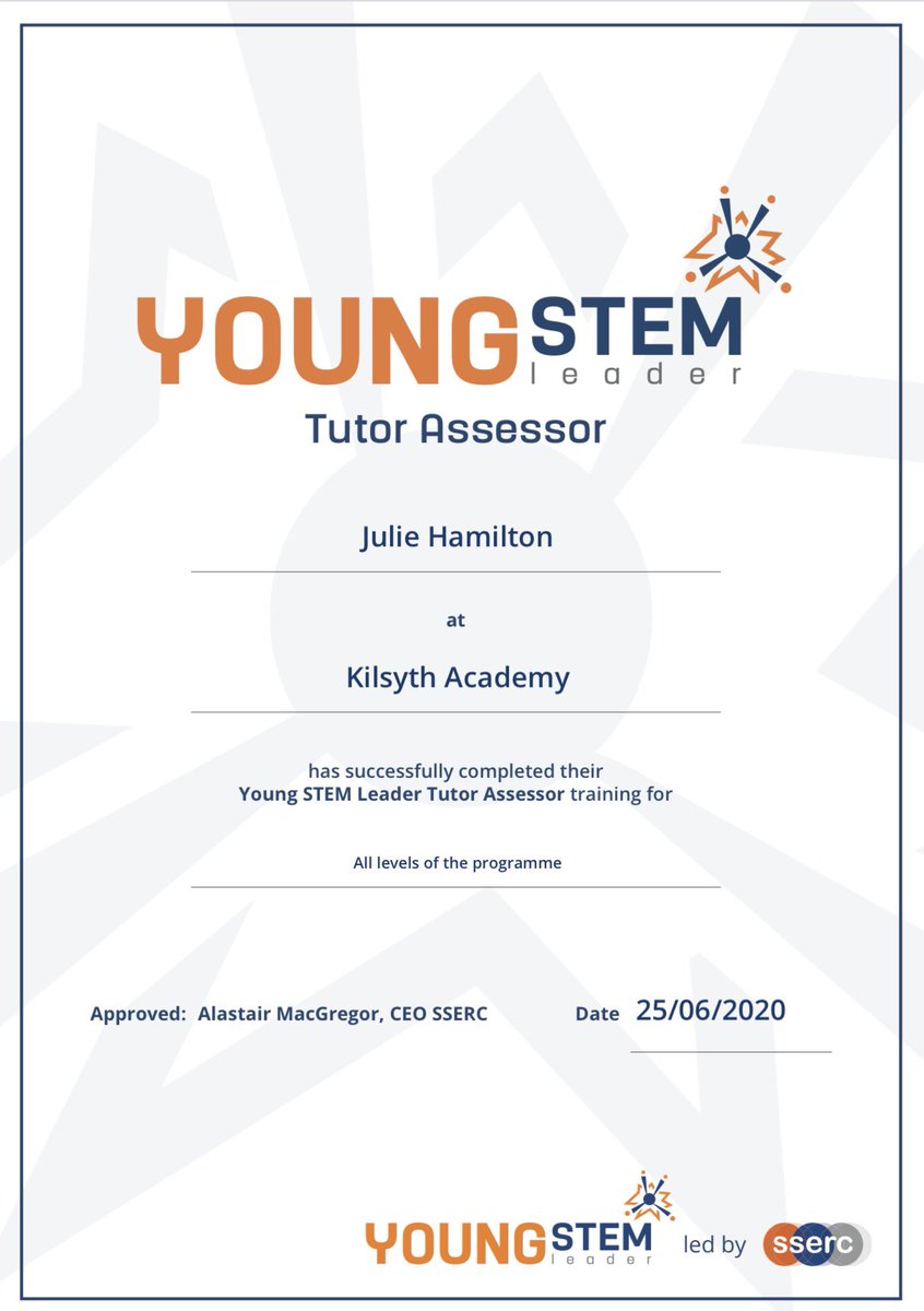 My certificate has arrived! 🥳 Very happy to say that I am officially a Young Stem Leader Tutor Assessor! 😁 Can’t wait to get started in the new year 🚀🧫🔭🧪🔬<a href="/YoungSTEMLeader/">Young STEM Leader</a> #STEM