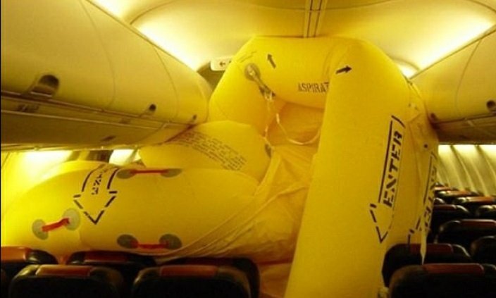ServiceRyanair's tweet image. After numerous tests, we have found that inflating a life raft INSIDE the aircraft stretches it enough to cram a whole extra seat in. It's not like we ever use those rafty things anyway.