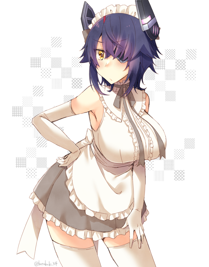 tenryuu (kancolle) 1girl solo twitter username eyepatch breasts thighhighs purple hair  illustration images