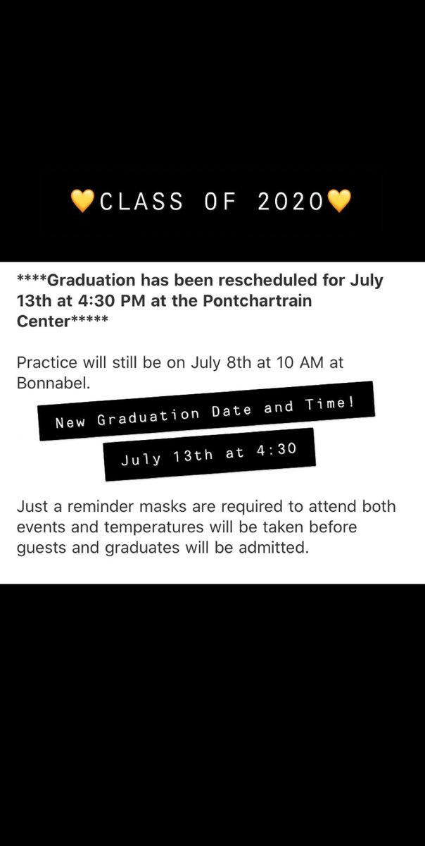 NEW GRADUATION DATE! We apologize for any inconvenience the change has caused, but graduation will now be more memorable and comfortable for all attendees. 💛🖤