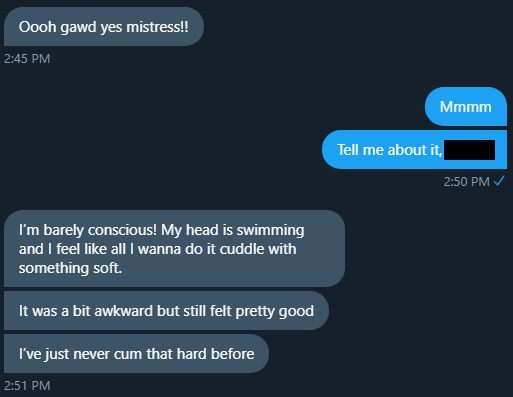 backup__lisa's tweet photo. "I'm barely conscious" - 5 minutes after cumming.

Want to know what my good boys get?

They get me guiding them through their first-ever prostate orgasm.

They get to have a session with a friend watching, who I'm teaching to domme them.

You?

You get to stroke to my feed. https://t.co/vN2XFMpl9h