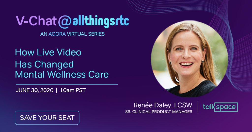 talkspace's tweet photo. Today, Talkspace's Renée Daley joins The Phoenix Project to discuss meeting the rising need for mental healthcare with online therapy and a supportive community over a V-chat hosted by hosted by @AgoraIO.
Check it out here: https://t.co/m31MiGiytD #allthingsrtc https://t.co/aB4LOHFM9Q