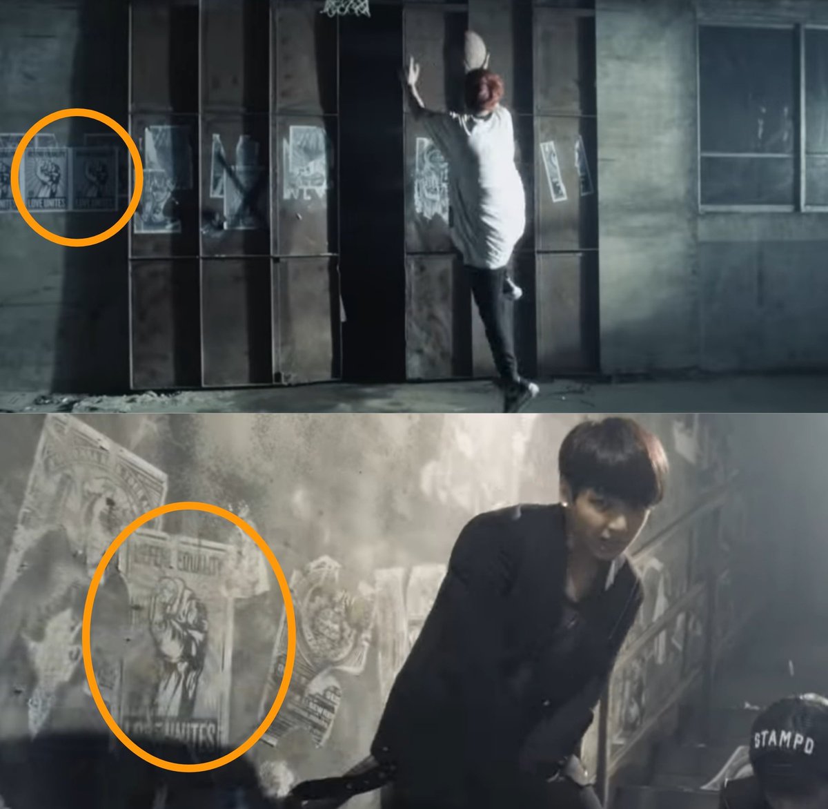 There is a really interesting poster that you can find two times in this MV. Guess when? Only in YG and JK's scene. This poster was made by Shepard Fairey to raise awareness against a law stating that "only marriage between a man and a woman is valid or recognized in California".