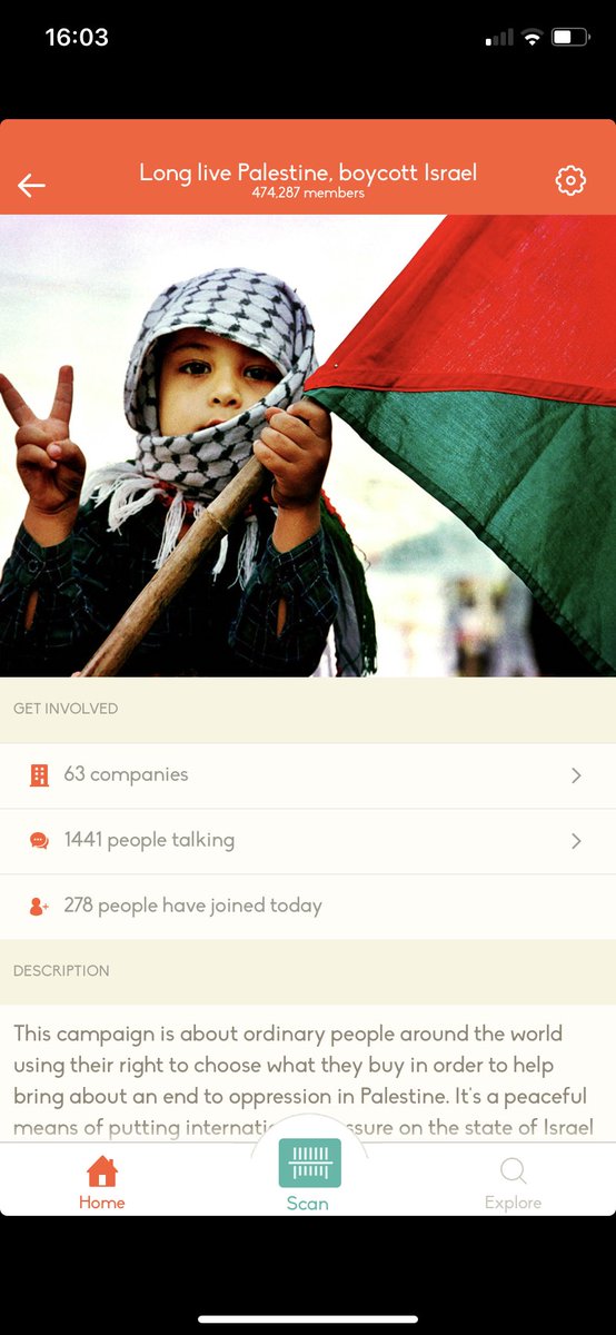 buycott — this app allows you to choose a topic / movement and see what companies have or have not supported different causes. this is just an example using “boycott israel”. you can also scan a barcode of a product & find out info on the company before purchasing