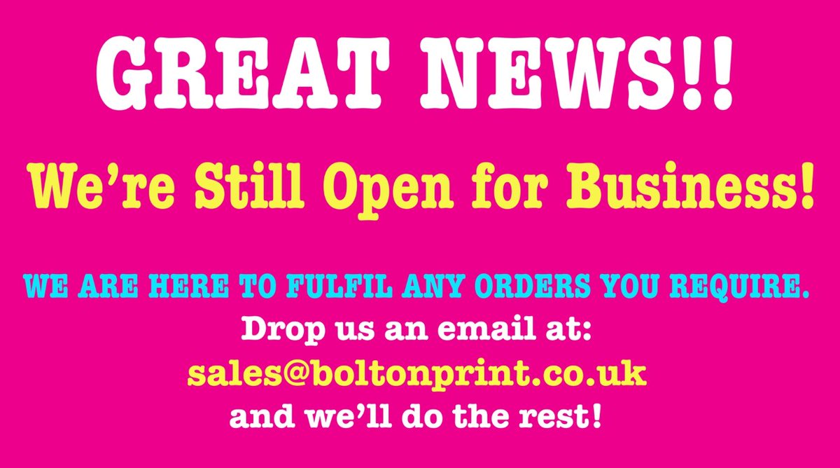 We can tell a lot of you are #backtowork now, but we also know there are still some waiting to open.
Please let us know if we can help you get ready to open with #SocialDistancinguk signage or any other #print you may need! Email: sales@boltonprint.co.uk with your enquiries.