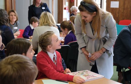 As Patron, Beatrice often visits the centre in Frensham, Surrey. At this visit in 2015, she met children from local schools to find out about the 1:1 tuition they were receiving.